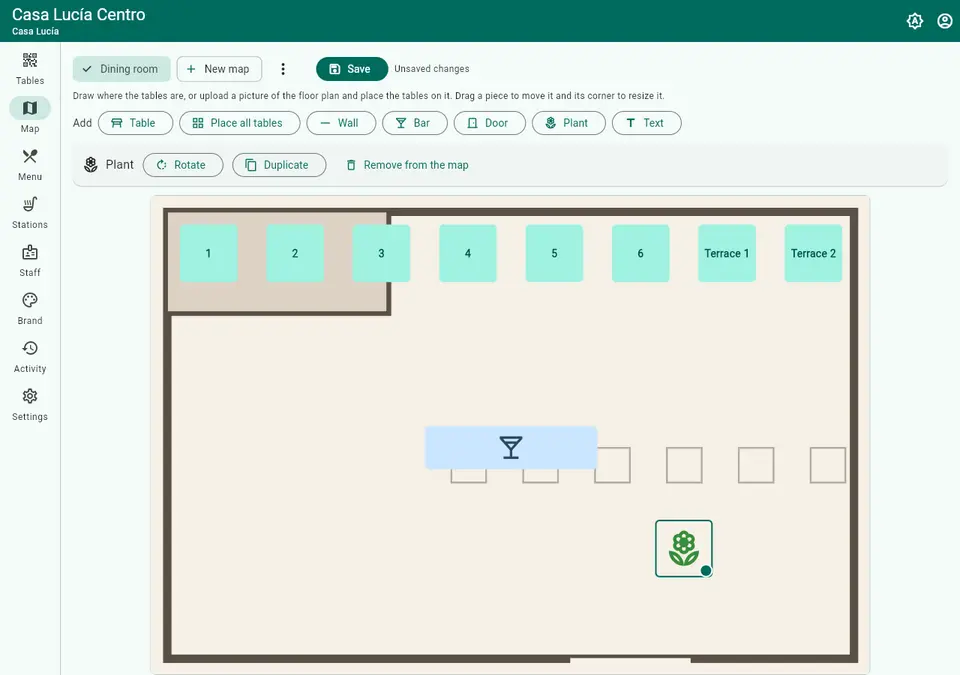 Editor del mapa de mesas